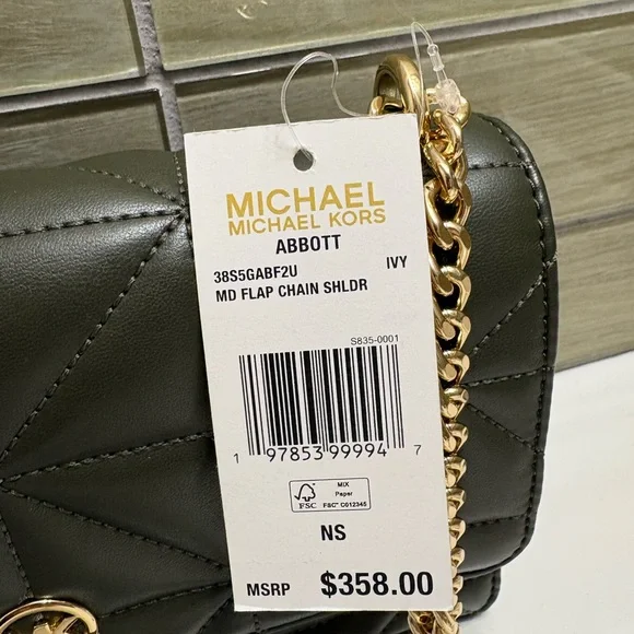 Michael Kors Dark Green Quilted Shoulder Bag with Gold Chain MSRP $358 - Picture 8 of 8